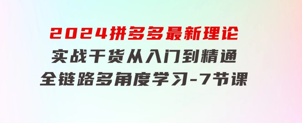 2024拼多多 最新理论+实战干货，从入门到精通全链路多角度学习-7节课-大源资源网