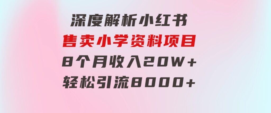 深度解析小红书售卖小学资料项目 8个月收入20W+轻松引流8000+操作简单…-大源资源网