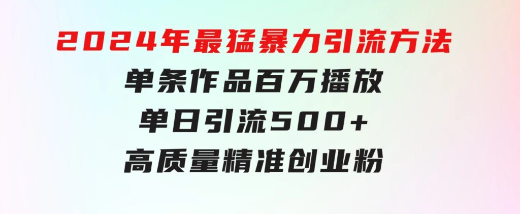 2024年最猛暴力引流方法，单条作品百万播放 单日引流500+高质量精准创业粉-大源资源网