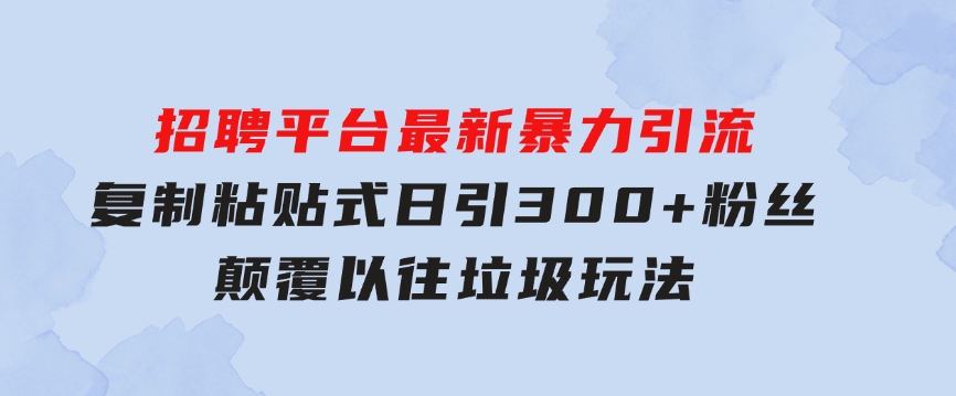 招聘平台最新暴力引流，复制粘贴式日引300+粉丝，颠覆以往垃圾玩法，-大源资源网