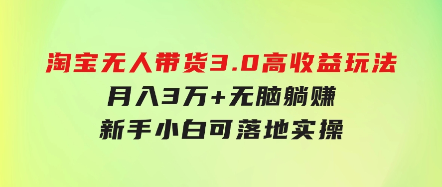 淘宝无人带货3.0高收益玩法，月入3万+，无脑躺赚，新手小白可落地实操-大源资源网