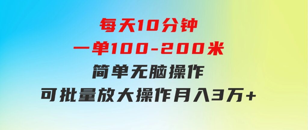 每天10分钟，一单100-200块钱，简单无脑操作，可批量放大操作月入3万+！-大源资源网