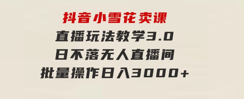 抖音小雪花卖课直播玩法教学3.0，日不落无人直播间，批量操作日入3000+-大源资源网