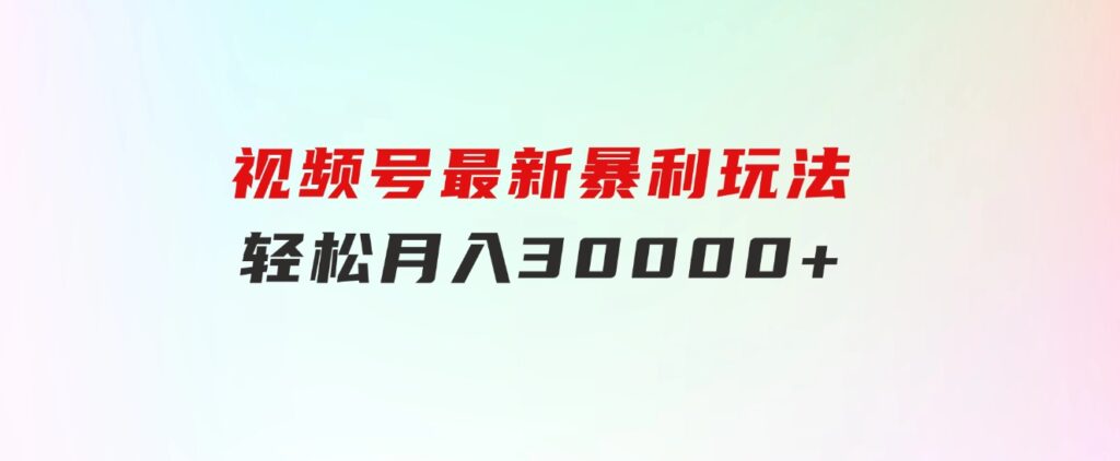 视频号最新暴利玩法，轻松月入30000+-大源资源网