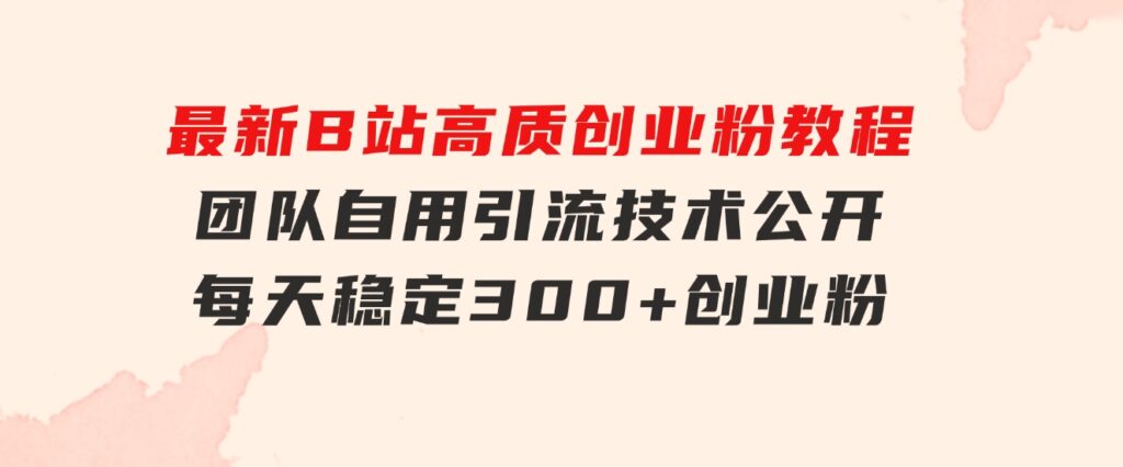 最新B站高质创业粉教程，团队自用引流技术公开，每天稳定300+创业粉-大源资源网