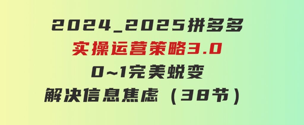 2024_2025拼多多实操运营策略3.0，0~1完美蜕变，解决信息焦虑（38节）-大源资源网