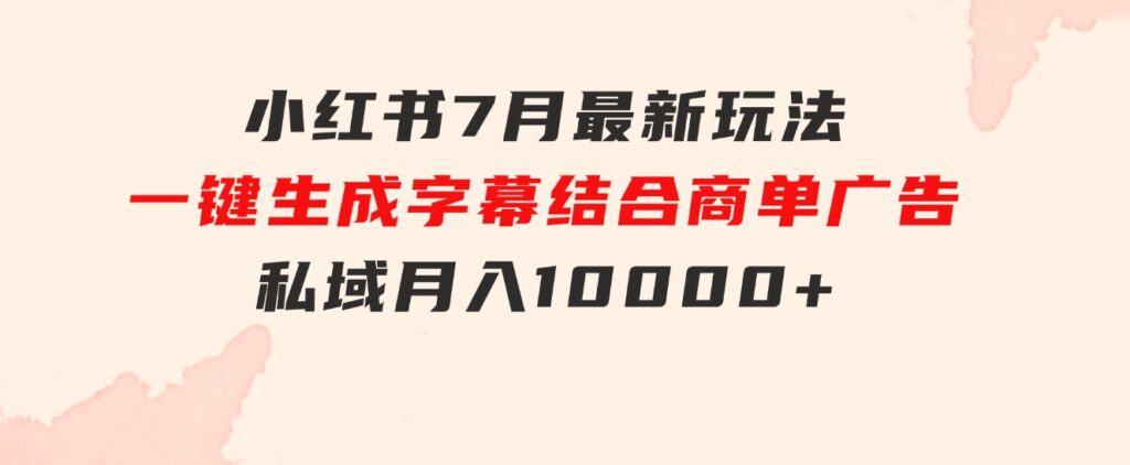 小红书7月最新玩法，一鍵生成字幕，结合商单广告，私域月入10000+-大源资源网