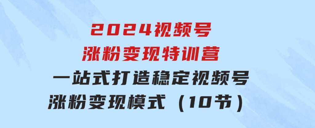 2024视频号-涨粉变现特训营：一站式打造稳定视频号涨粉变现模式（10节）-大源资源网