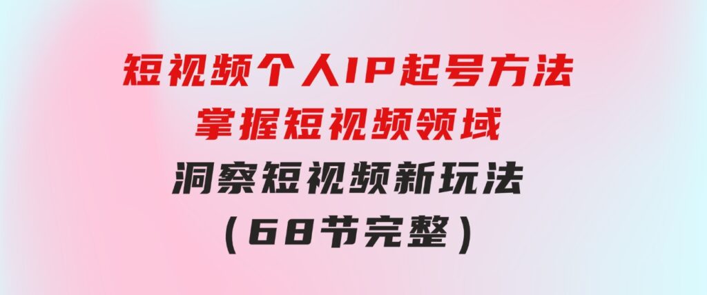 短视频个人IP起号方法，掌握 短视频领域，洞察 短视频新玩法（68节完整）-大源资源网