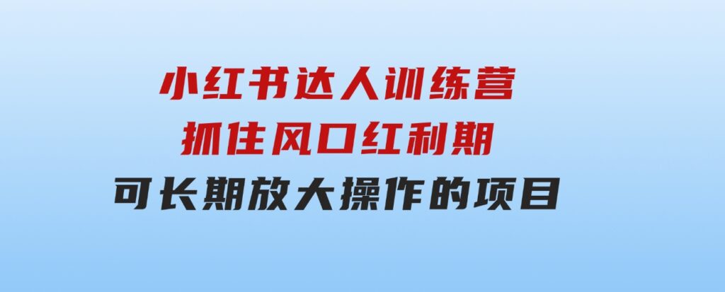 小红书达人训练营-第4期：抓住风口红利期，可长期，放大操作的项目-大源资源网