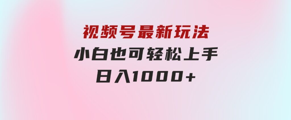 视频号最新玩法，小白也可轻松上手，日入1000+-大源资源网