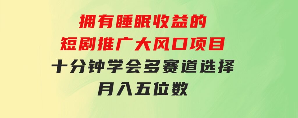 拥有睡眠收益的短剧推广大风口项目，十分钟学会，多赛道选择，月入五位数-大源资源网