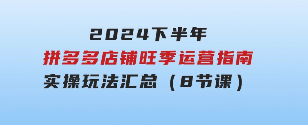 2024下半年拼多多店铺旺季运营指南：实操玩法汇总（8节课）-大源资源网