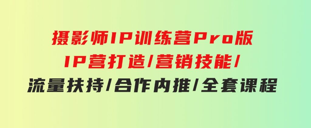 摄影师IP训练营Pro版，IP营打造/营销技能/流量扶持/合作内推/全套课程-大源资源网