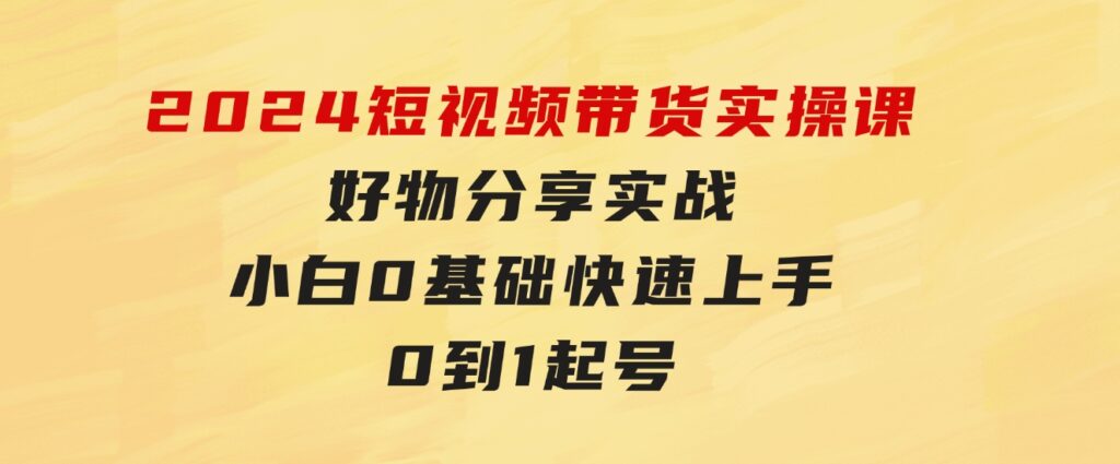 2024短视频带货实操课，好物分享实战，小白0基础快速上手，0到1起号-大源资源网