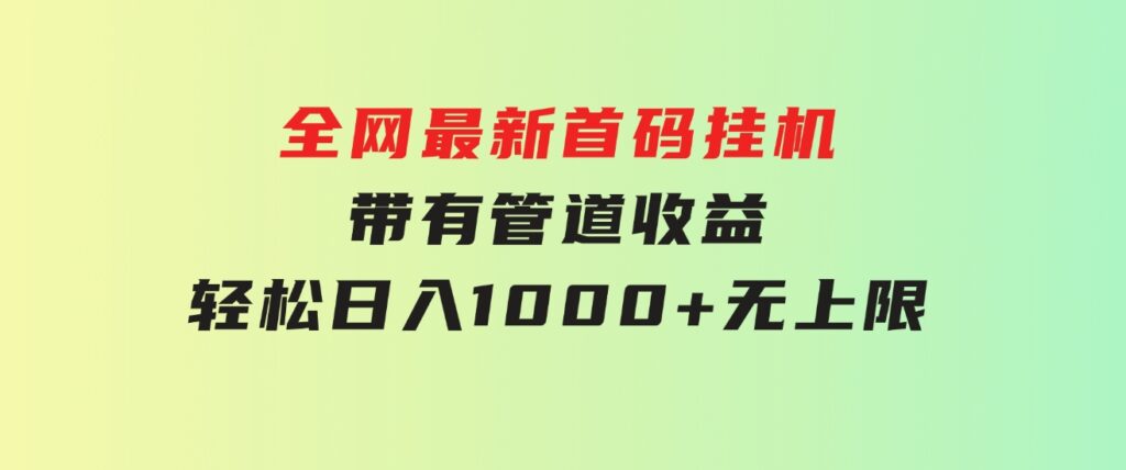 全网最新首码挂机，带有管道收益，轻松日入1000+无上限-大源资源网