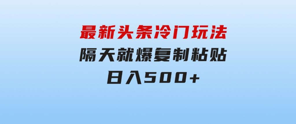 最新头条冷门玩法，隔天就爆，复制粘贴日入500+-大源资源网