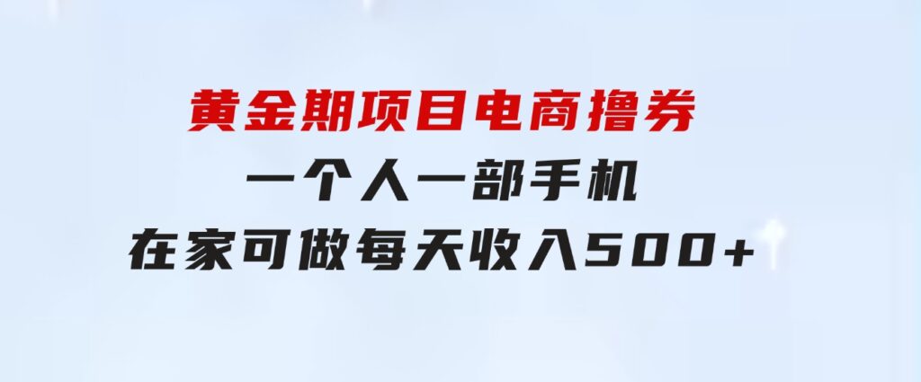 黄金期项目，电商撸券！一个人，一部手机，在家可做，每天收入500+-大源资源网