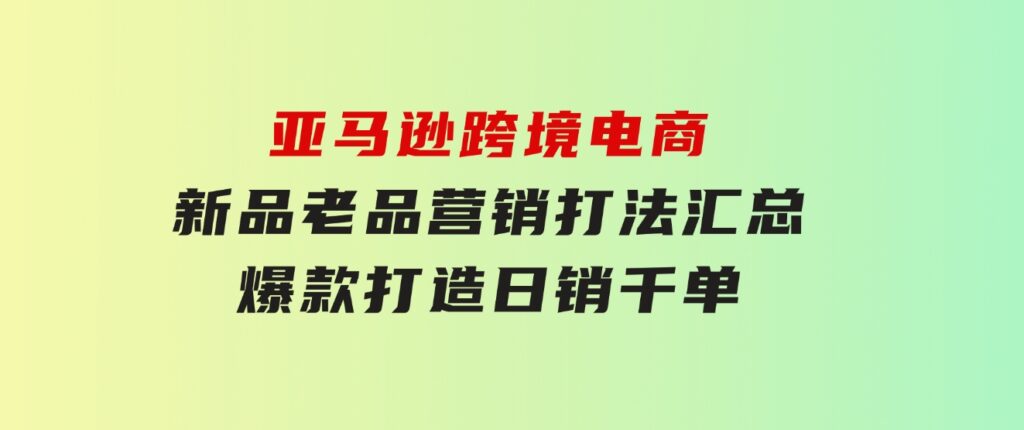 亚马逊跨境电商：新品老品营销打法汇总，爆款打造，日销千单-大源资源网