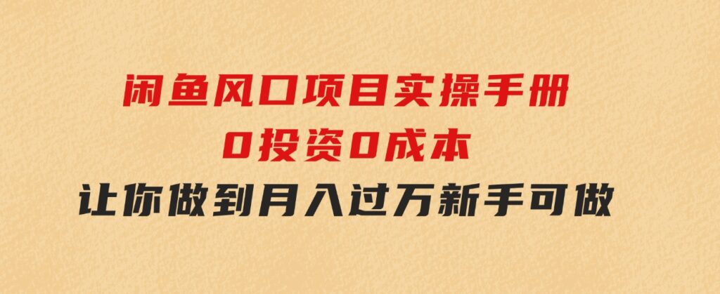 闲鱼风口项目实操手册，0投资0成本，让你做到，月入过万，新手可做-大源资源网