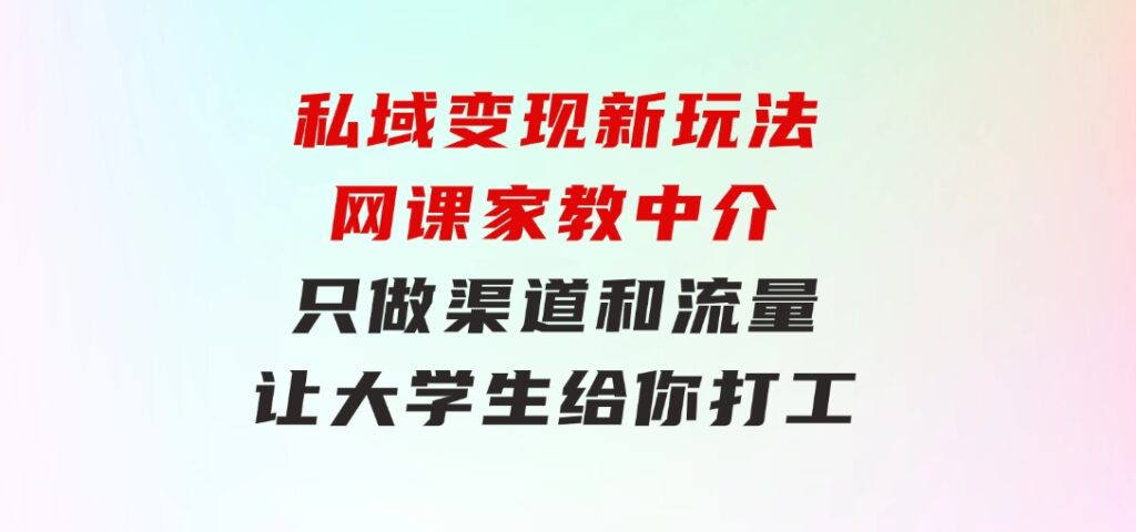 私域变现新玩法，网课家教中介，只做渠道和流量，让大学生给你打工-大源资源网