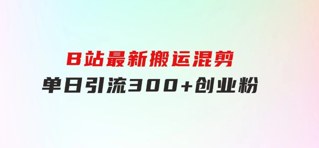 B站最新，搬运混剪，单日引流300+创业粉-大源资源网