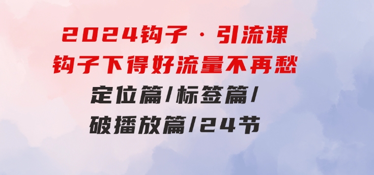 2024钩子·引流课：钩子下得好 流量不再愁，定位篇/标签篇/破播放篇/24节-大源资源网