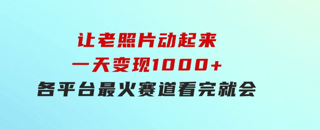 让老照片动起来，一天变现1000+，各平台最火赛道，看完就会-大源资源网