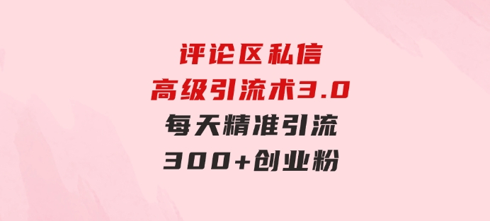 评论区私信高级引流术3.0，每天精准引流300+创业粉，操作简单，流量稳定-大源资源网