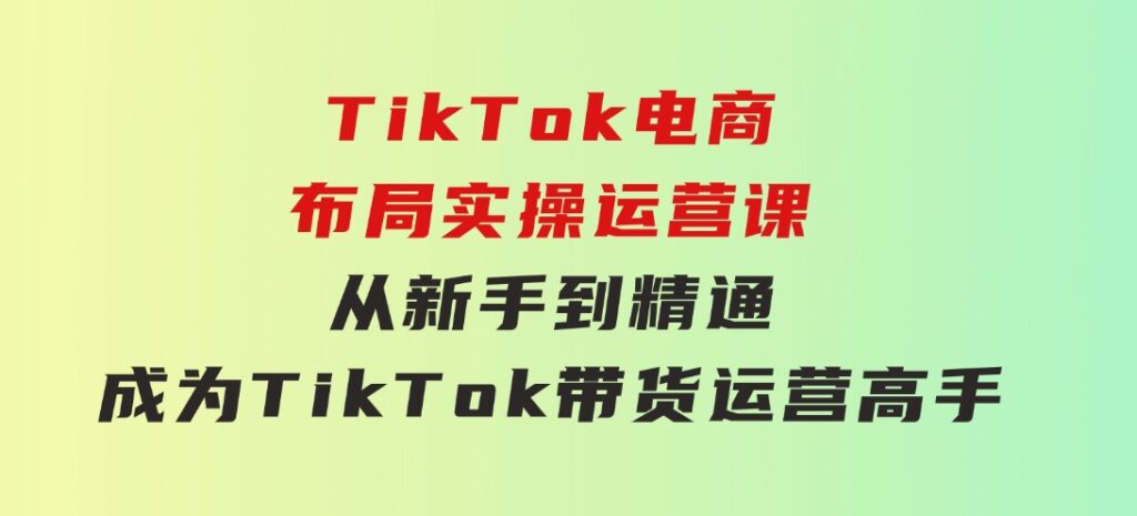 TikTok电商布局实操运营课：从新手到精通，成为TikTok带货运营高手-大源资源网