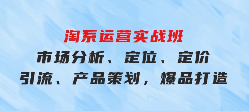 淘系运营实战班：市场分析、定位、定价、引流、产品策划，爆品打造-大源资源网