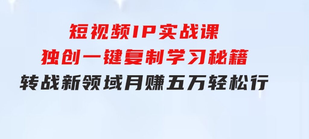 短视频 IP实战课，独创一键复制学习秘籍，转战新领域，月赚五万轻松行-大源资源网