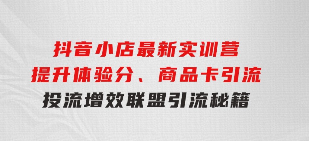 抖音小店最新实训营，提升体验分、商品卡 引流，投流增效，联盟引流秘籍-大源资源网