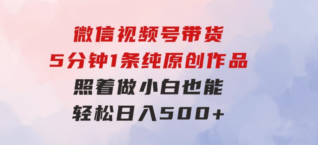 微信视频号带货，5分钟1条纯原创作品，照着做小白也能轻松日入500+-大源资源网