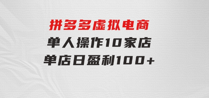 拼多多虚拟电商，单人操作10家店，单店日盈利100+-大源资源网