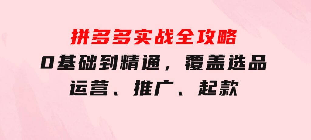 拼多多实战全攻略：0基础到精通，覆盖选品、运营、推广、起款-大源资源网