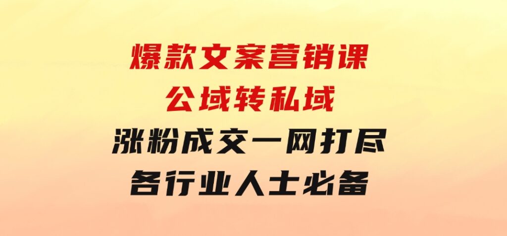 爆款文案营销课：公域转私域，涨粉成交一网打尽，各行业人士必备-大源资源网