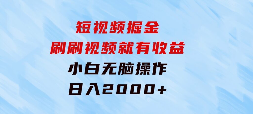 短视频掘金，刷刷视频就有收益.小白无脑操作，日入2000+-大源资源网