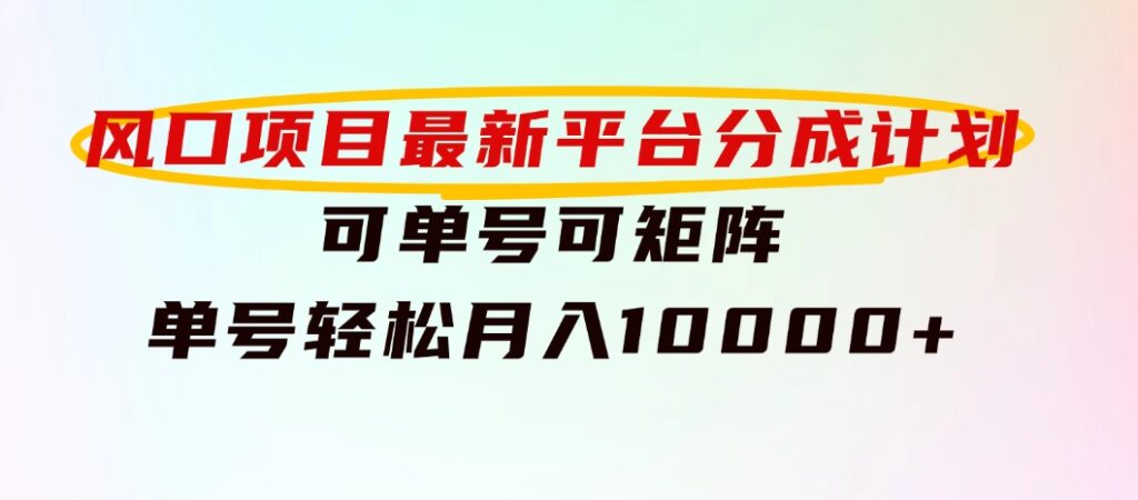 风口项目，最新平台分成计划，可单号 可矩阵单号轻松月入10000+-大源资源网