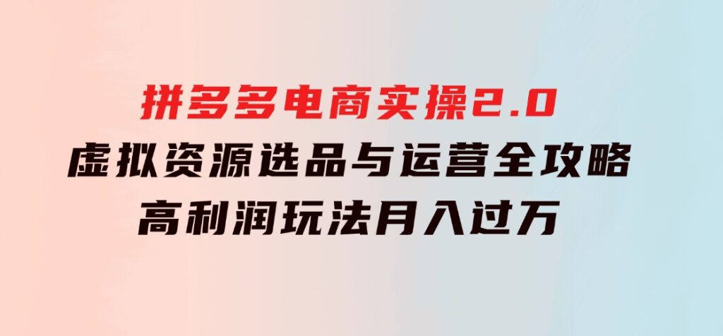 拼多多电商实操2.0：虚拟资源选品与运营全攻略，高利润玩法，月入过万-大源资源网