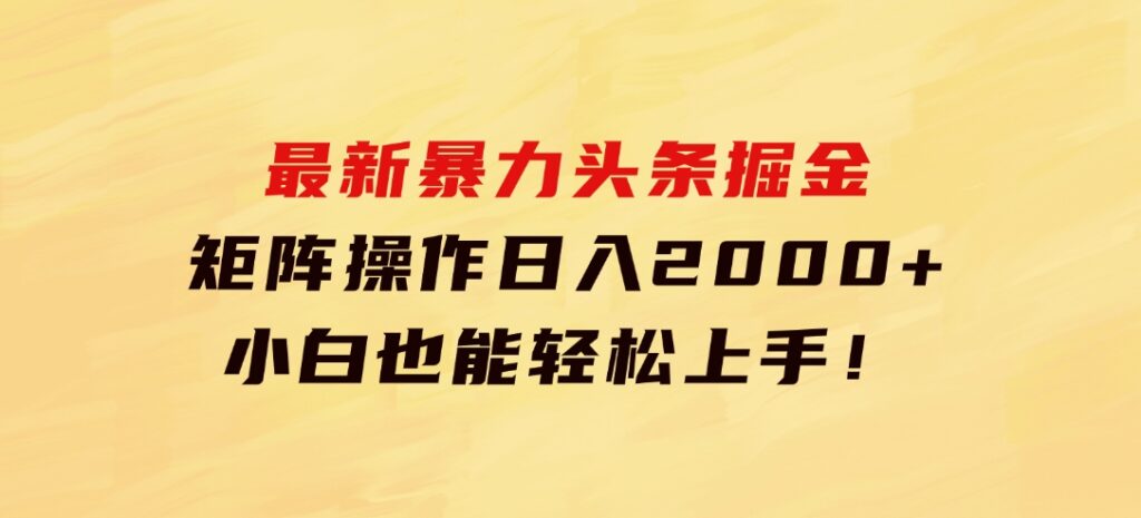 最新暴力头条掘金日入500+，矩阵操作日入2000+ ，小白也能轻松上手！-大源资源网