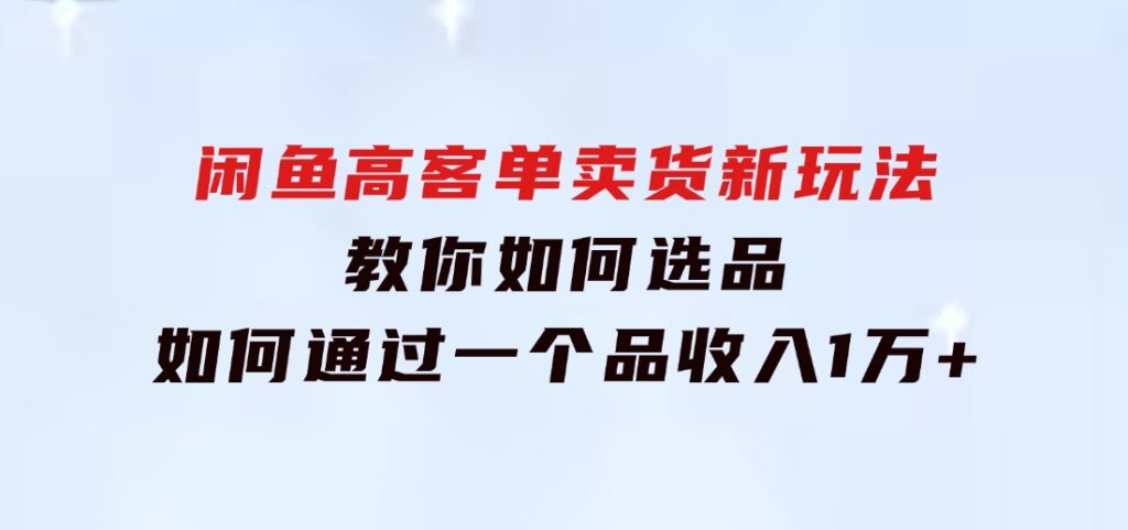 闲鱼高客单卖货新玩法，教你如何选品，如何通过一个品收入1万+-大源资源网