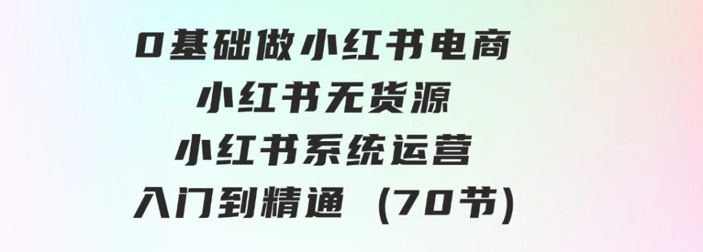 0基础做小红书电商，小红书无货源，小红书系统运营，入门到精通 (70节)-大源资源网