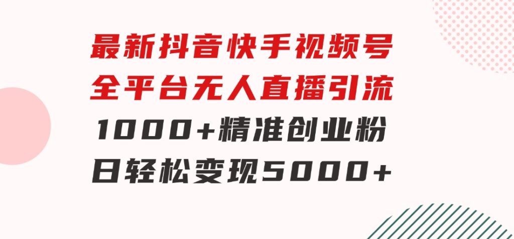 最新抖音快手视频号全平台无人直播引流1000+精准创业粉，日轻松变现5000+-大源资源网