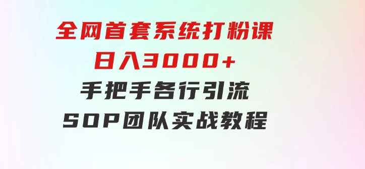 全网首套系统打粉课，日入3000+，手把手各行引流SOP团队实战教程-大源资源网