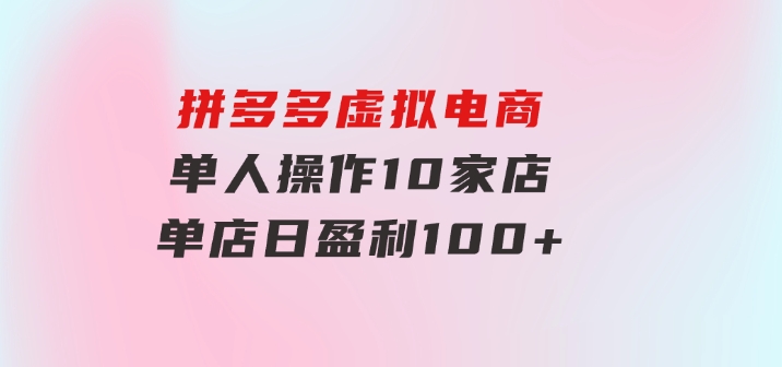 拼多多虚拟电商，单人操作10家店，单店日盈利100+-大源资源网