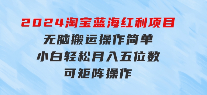 2024淘宝蓝海红利项目，无脑搬运操作简单，小白轻松月入五位数，可矩阵-大源资源网