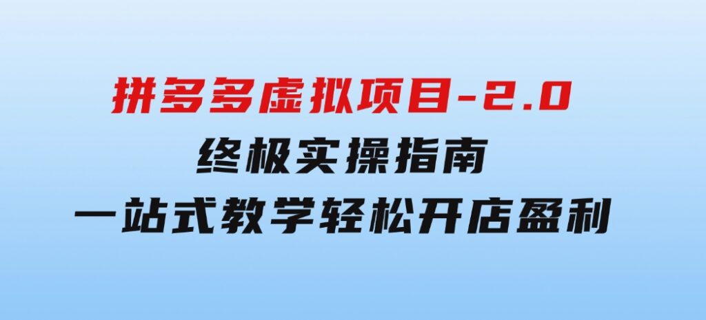 拼多多 虚拟项目-2.0：终极实操指南，一站式教学，轻松开店盈利-大源资源网