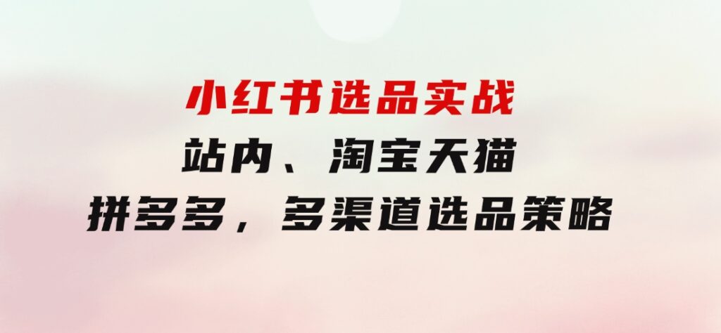 小红书选品实战：站内、淘宝天猫、拼多多，多渠道选品策略-大源资源网