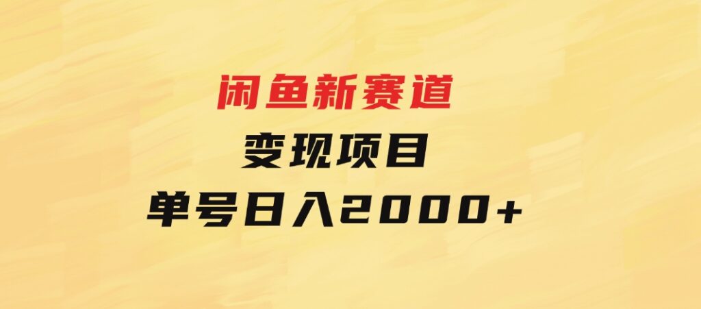 闲鱼新赛道变现项目，单号日入2000+最新玩法-大源资源网